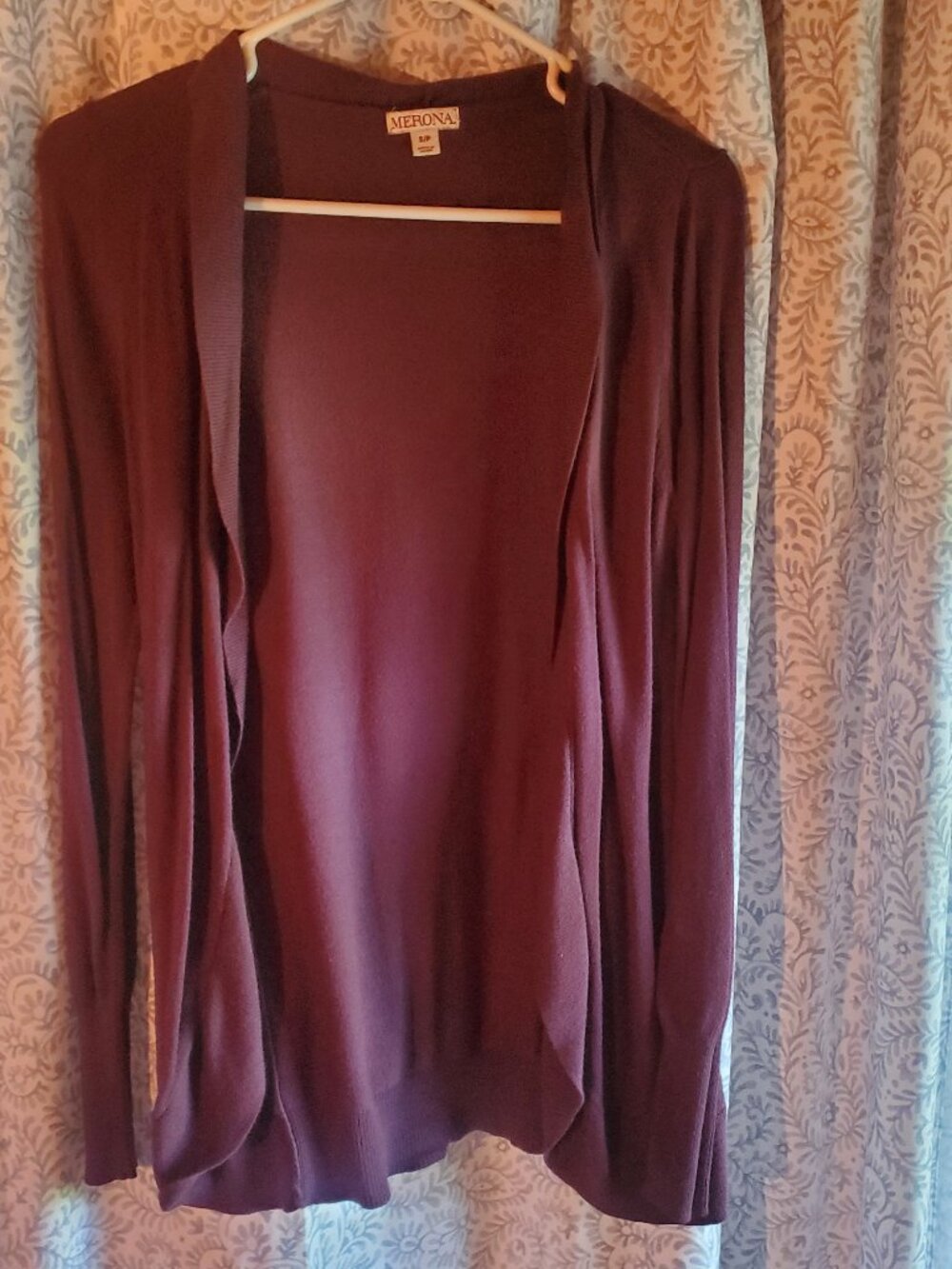 Merona Burgundy Draped Open Front Cardigan